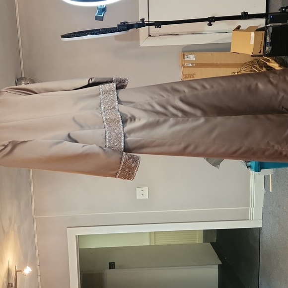 Ambiance 18 Latte 2 Piece, Strapless Satin Dress And Jacket With Beaded Trim - Picture 3 of 4